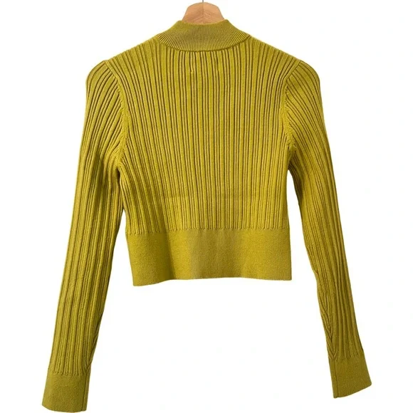 🛑SOLD ANTHROPOLOGIE MAUVE Leila Half Zip Sweater in Lime Green - Picture 7 of 9